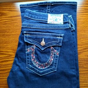 True Religion. "Joey" Jeans. Made in USA. Size 32. Pink bling pockets!